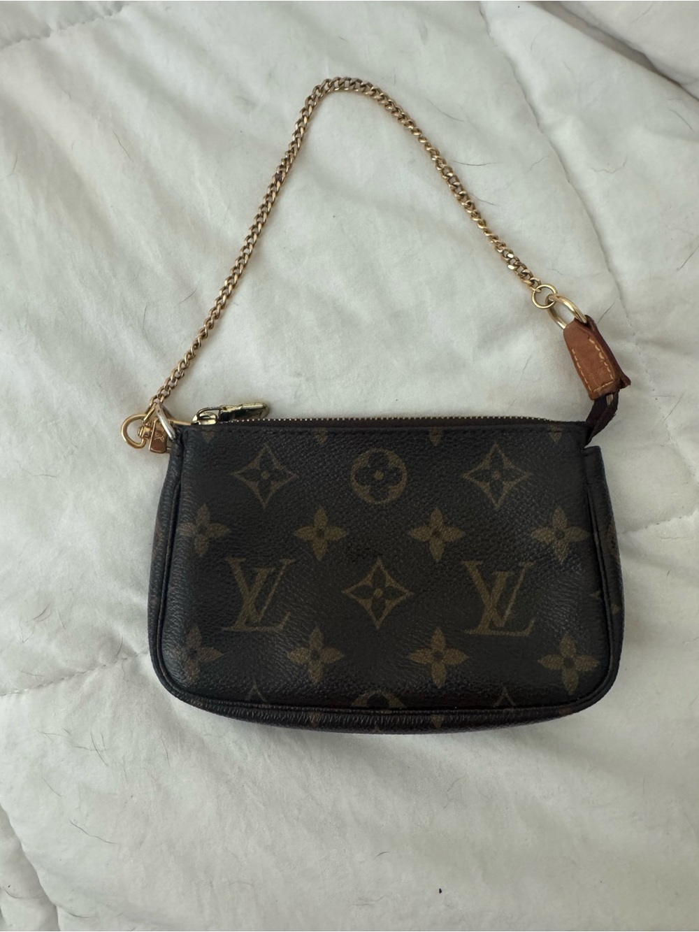 Louis Vuitton Monogram Mini Wristlet in Brown and Gold